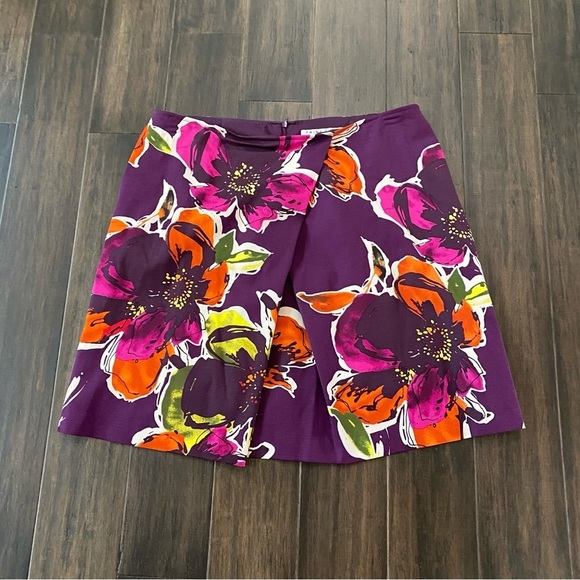 TRINA TURK Epiphany Purple Fig Floral A Line Faux Wrap Skirt Size 14 - Picture 1 of 7
